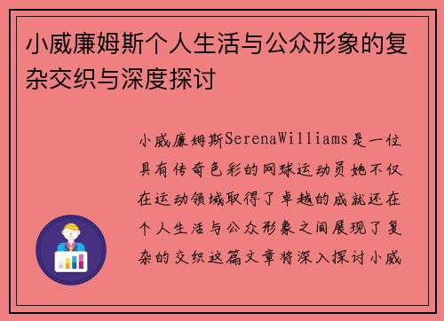 小威廉姆斯个人生活与公众形象的复杂交织与深度探讨