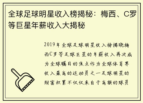 全球足球明星收入榜揭秘：梅西、C罗等巨星年薪收入大揭秘